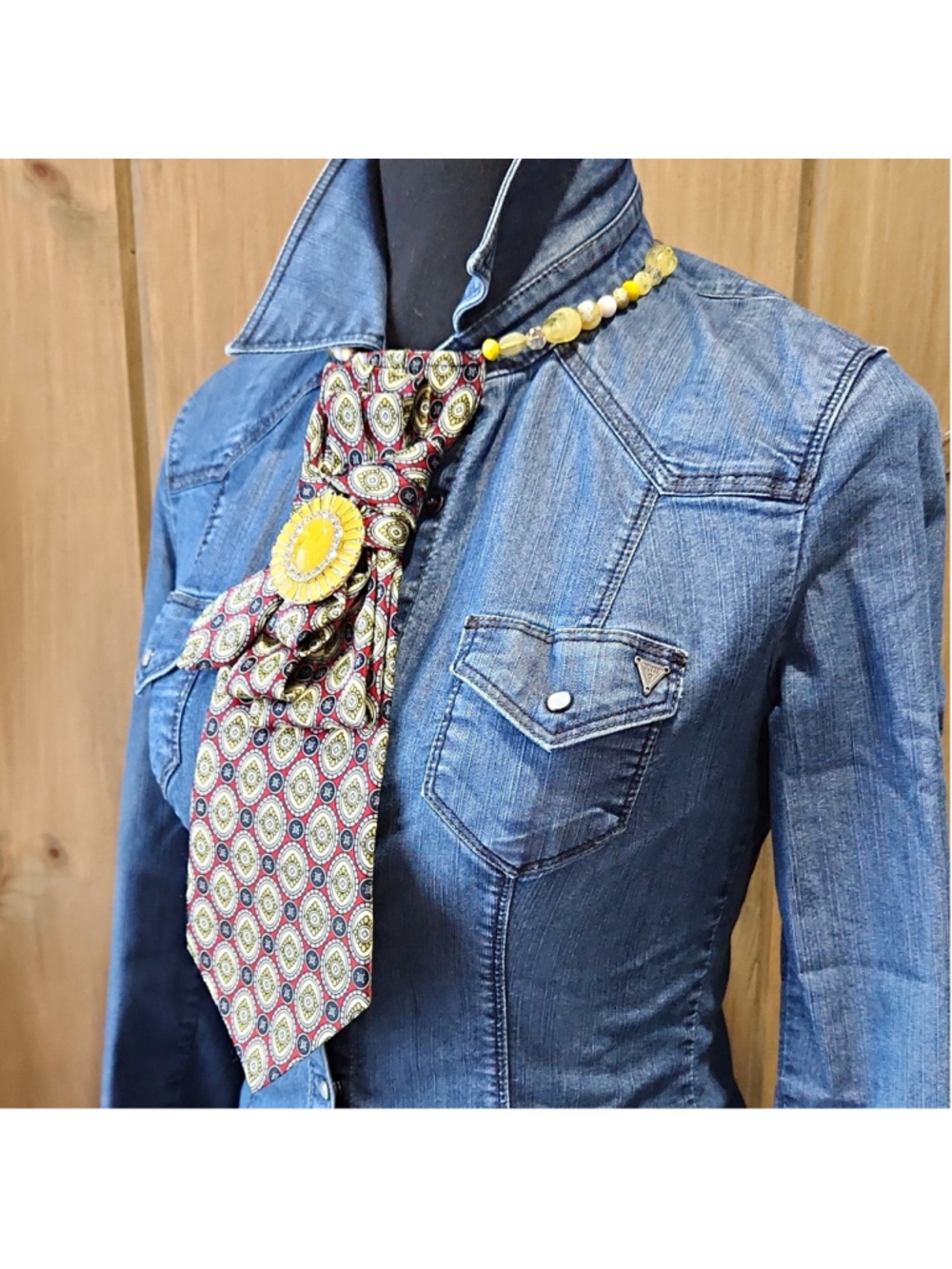 Upcycled Sette Bello Myung Ju Silk Necktie Choker Necklace Earrings, Hand Sewn